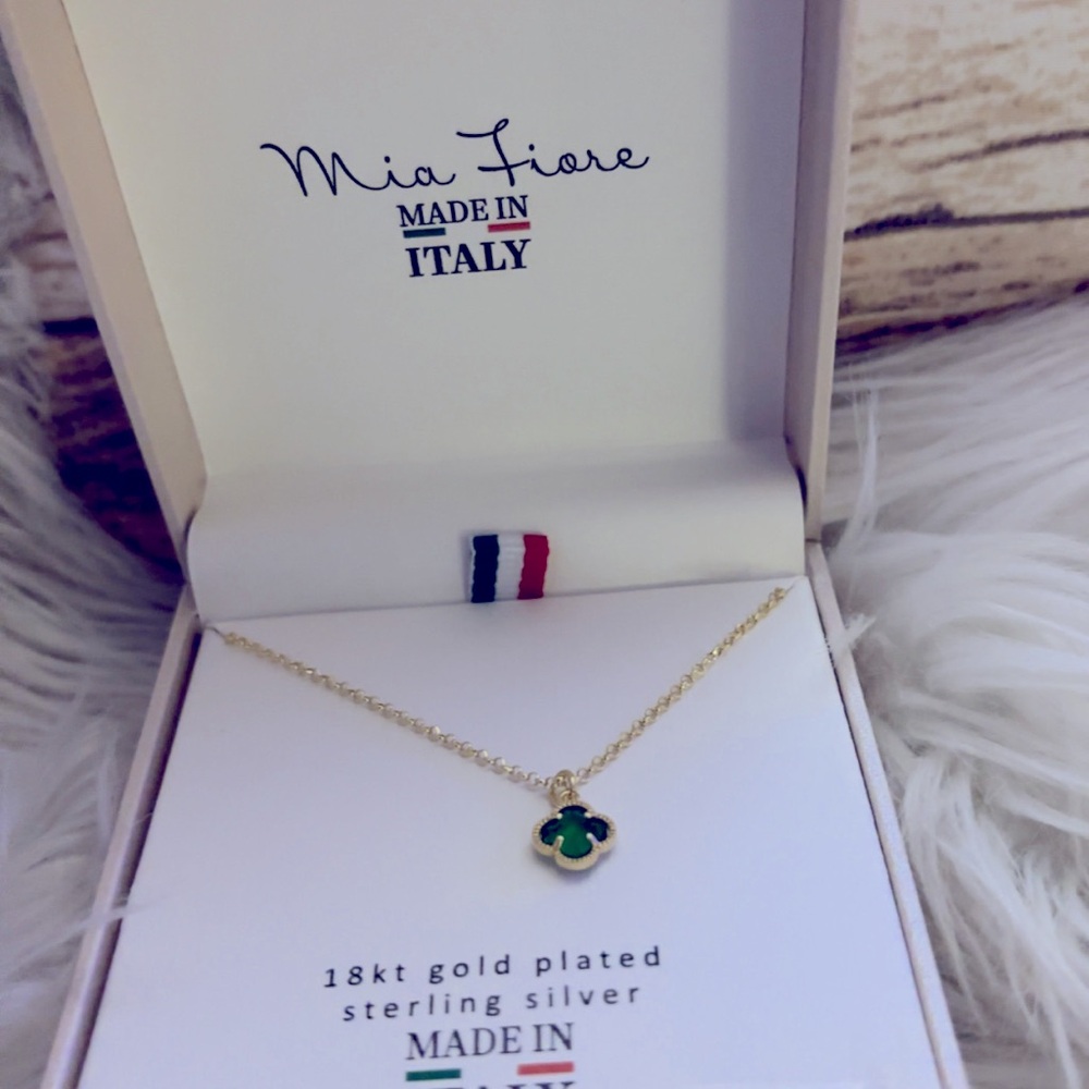 Brand New Mia Fiore 18kt gold plated sterling silver green clover leaf necklace - Picture 5 of 7